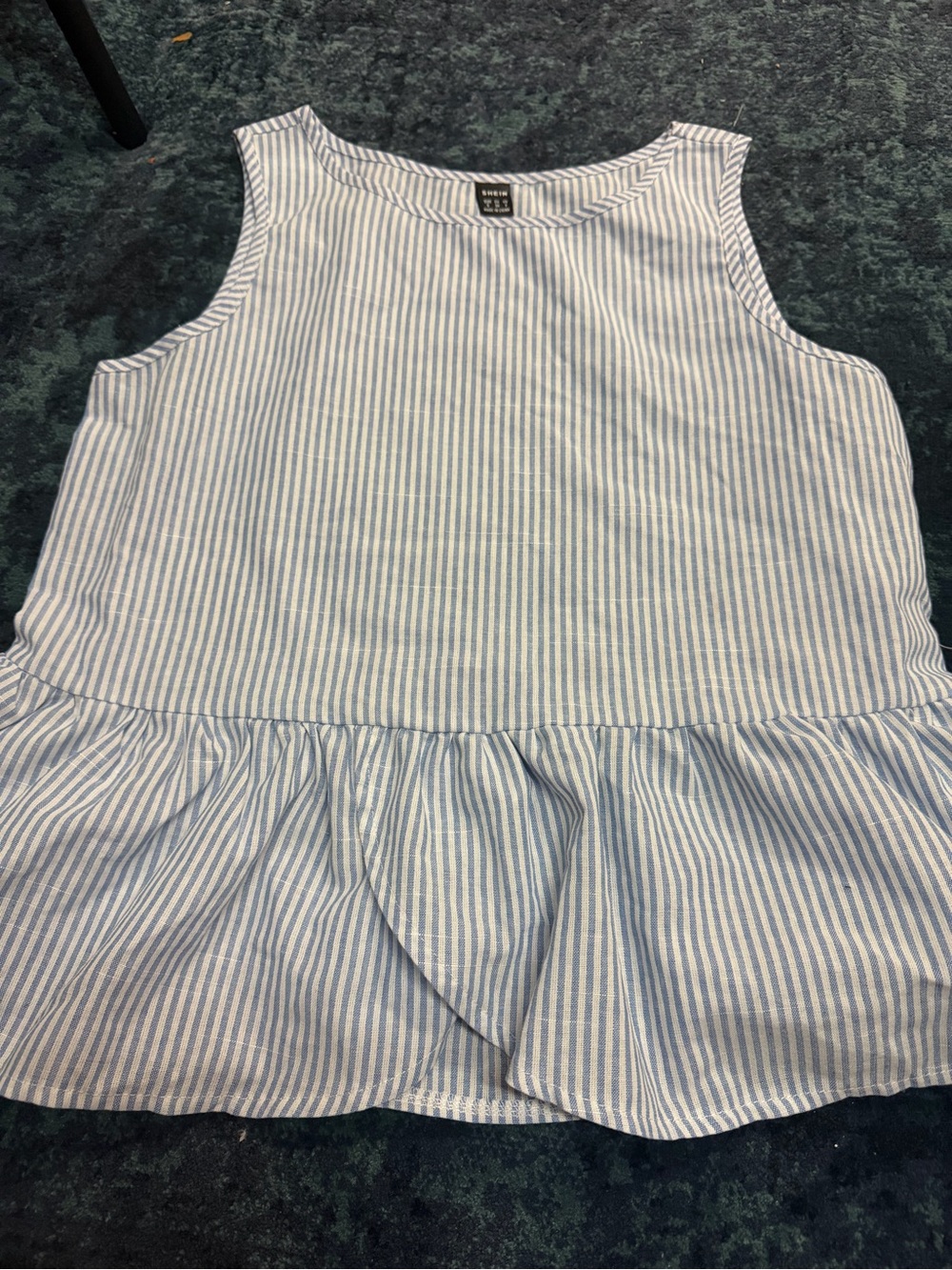 SHEIN Blue and White Striped Sleeveless Peplum Tunic